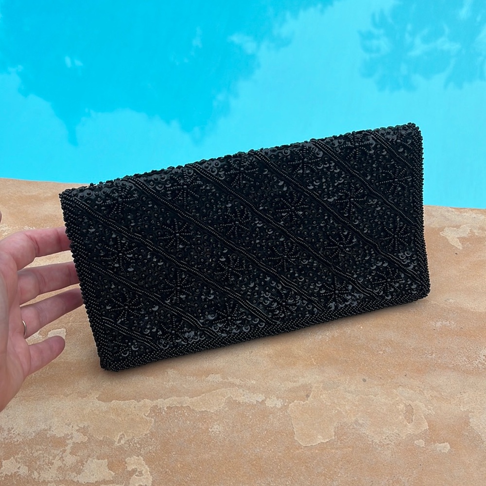 Vintage black beaded clutch